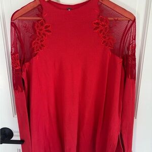 Free People Daniella Embroidered Illusion Red Lace Top Small